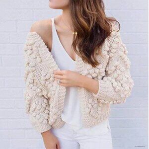Chicwish Pom Pom Heart Chunky Sweater Cardigan Wool Blend Oversized Large XL